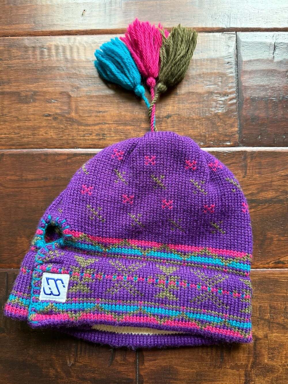 Vintage 80s Murray Merkley Handmade Virgin Wool Tassel Pom Beanie Ski Hat - Picture 2 of 4